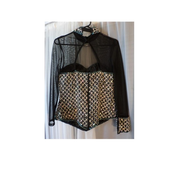 Lady Small Black Gold Sheer Rhinestone Sequin Top - Picture 6 of 8